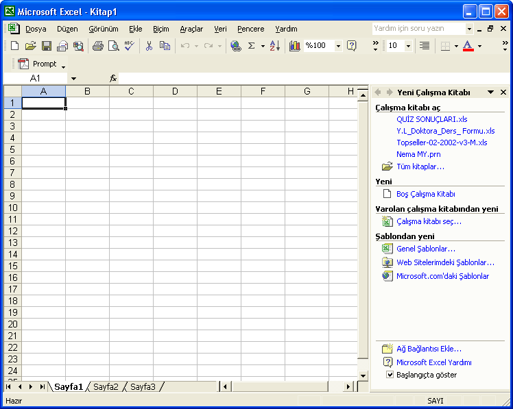 Adres Satırı Şekil 4.29: Excel penceresi Şekil 4.
