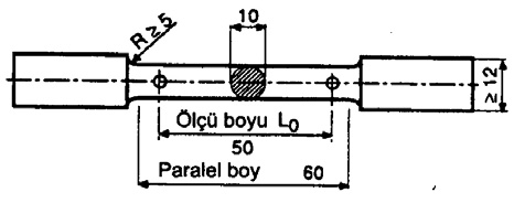 1'e uygun yassı test numuneleri kullanılmalıdır. 1.2 Kural olarak test numune kalınlığı parça kalınlığına uyar. Eğer parça kalınlığı 30 mm. den büyük ve 50 mm.