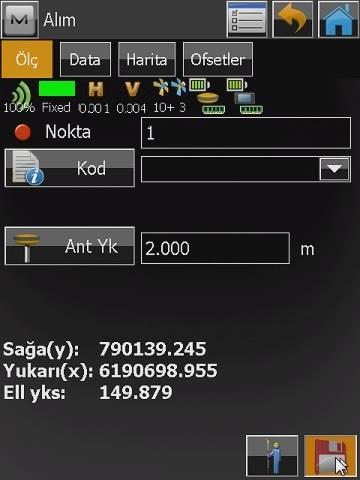 Alımı yapılan noktaya istenilen isim Nokta sekmesinin karşısındaki boşluğa yazılır ve sağ altta bulunan disket ikonuna tıklayarak yada kontrol ünitesi üzerindeki ENTER tuşuna