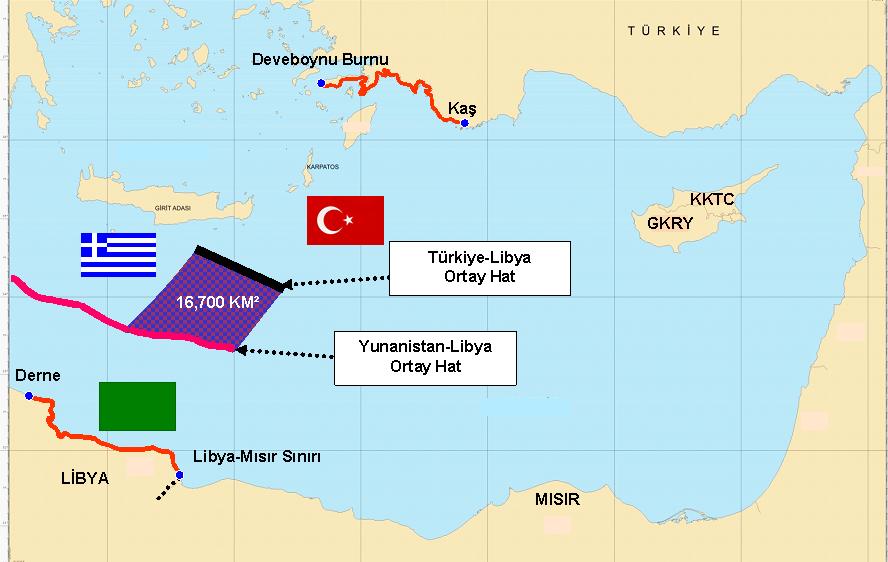 Doğu Akdeniz de Deniz Yetki Alanlarının Paylaşılması Sorunu ve Türkiye sınırlandırmasının Anadolu ile Afrika Kıtası sahilleri arasındaki ortay hattı esas alacak şekilde yapılması her iki devletin de