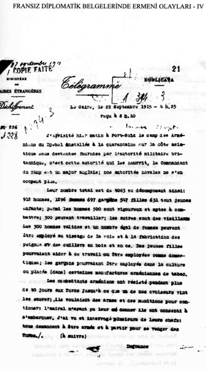 890, Lègion d Orient-I, Septembre 1915-Novembre 1916) Belge 2: Boghos Nubar Paşa nın Fransa Dışişleri Bakanına yolladığı Mektup (Archives des Affaires Etrangères de France, Série Levant, Arménie, Vol.