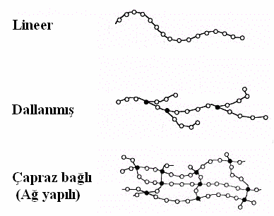 11 Şekil 1.10 Zincir yapılarına göre polimerler Polimer zincirleri belirli bir hareketliliğe sahiptir.