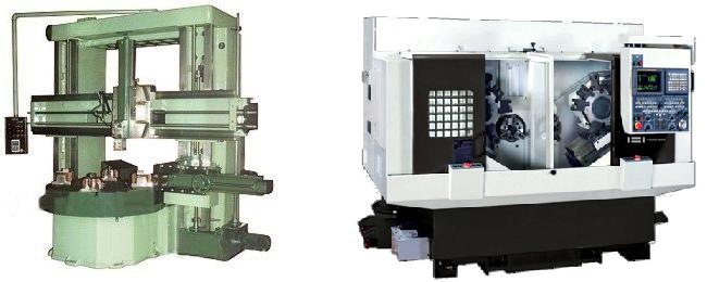 Şekil 12 Dikey torna tezgahı (solda) ve CNC torna tezgahı Bilgisayar kontrollü (CNC) torna tezgahı: karmaşık şekilli ya da çok sayıda üretilecek parçanın imalatında kullanılır.