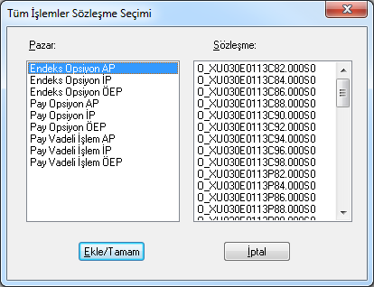 Şekil 50 Tüm İşlemler Sözleşme Seçimi Ekranı Seçilen sözleşme üzerine yapılan tüm işlemler açılan pencereden