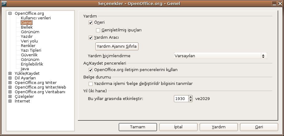 Genel 1) Bu iletişim penceresi için OpenOffice.