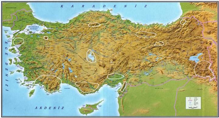 Harita 2. Türkiye nin önemli endemizm merkezleri.