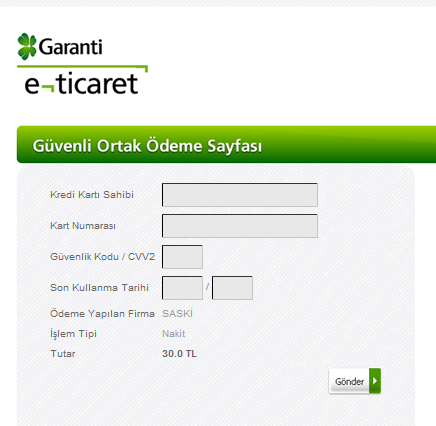 Onaylamanız durumunda Garanti nin sanal posuna yönlendirileceksiniz.