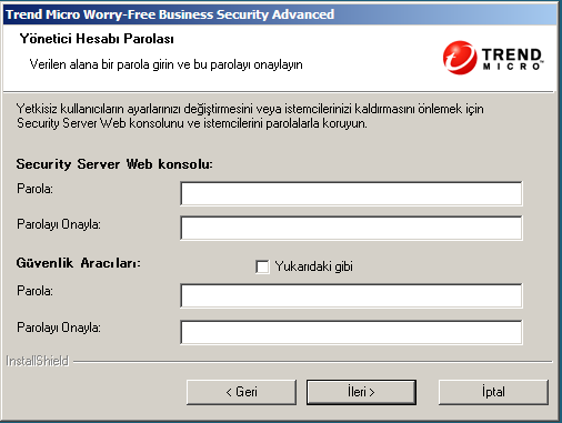 Trend Micro Worry-Free Business Security 7.0 Yükleme Kılavuzu Not: Security Server'a tüm erişim kendi ağınız içerisinden yapılacaksa, SSL'i etkinleştirmeniz gerekmez. 8. İleri'yi tıklatın.