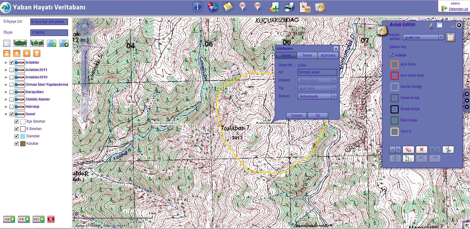 AVLAK YÖNETİMİ BİLGİ SİSTEMİ Her yıl avlanmaya açık ve kapalı alanların tespiti, uydu görüntüleri ve topoğrafik haritalar altlık olarak kullanılarak, internet ortamında gerçekleştirilmektedir.