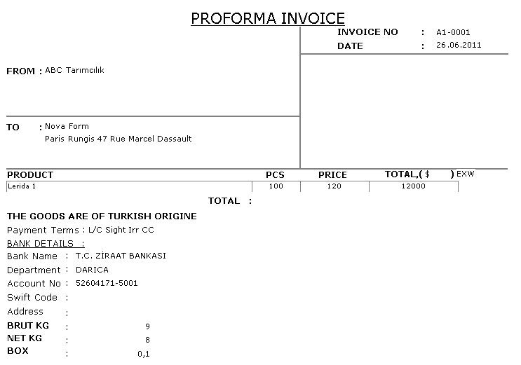 Proforma Invoice Proforma Invoice