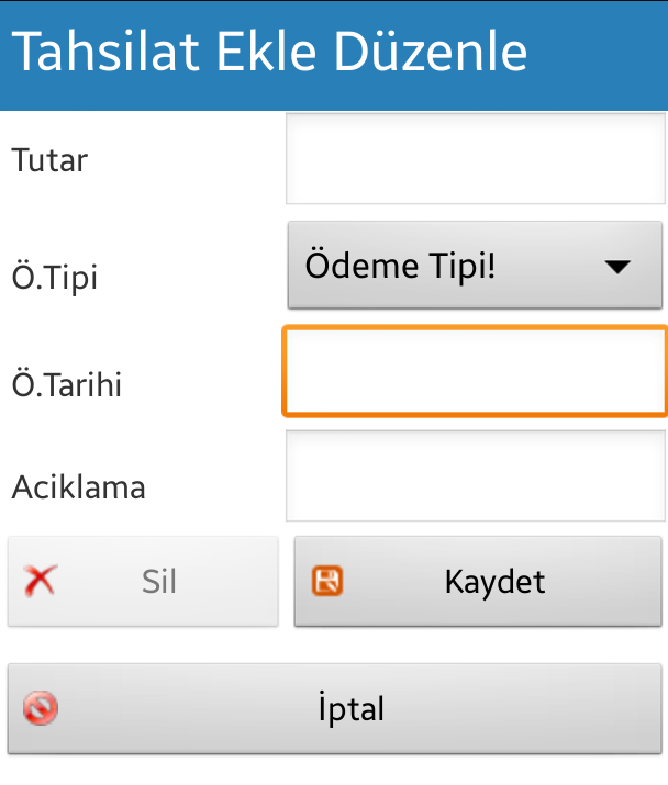 40 Tahsilat Seçilen müşteriyle ilgili para ya da evrak girişi için kullanılır. Tahsilat ekranının üst kısmında Müşteri Ünvanı, Müşteri Borcu ve Toplam bilgisi görüntülenir.