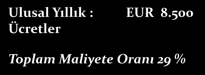 AVRUPA PATENTİNİN YAKLAŞIK MALİYETİ ( 8 ÜYE ÜLKE İÇİN, 10 YIL BOYUNCA) EPO ücretleri EUR 4.300 Başvuru EUR 800 İnceleme EUR 2.000 Tescil EUR 1.