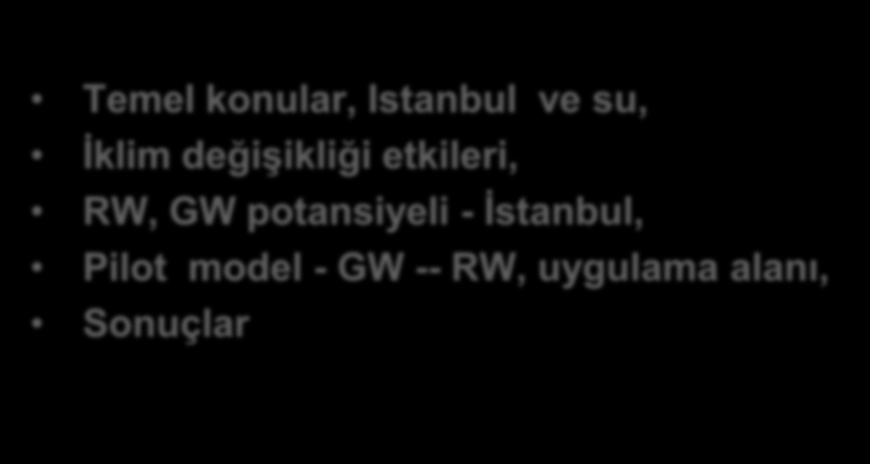 Outline Temel konular, Istanbul ve su, İklim değişikliği etkileri, RW, GW potansiyeli