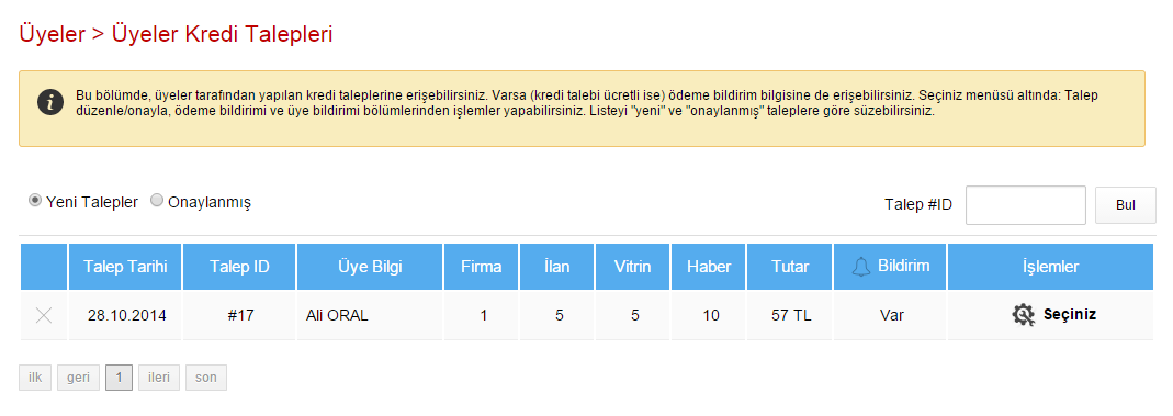 7 Yine aynı bölümden aşağıdaki seçenekleri de düzenleyebilirsiniz Varsayılan Kredi Sayısı Yeni üye kayıt esnasında hesabına eklenecek kredi bilgisidir, ayrıca her üyeye ait krediyi üye detay