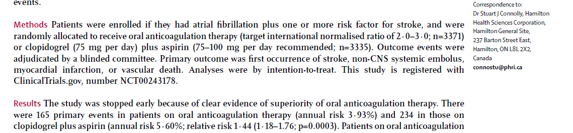 AF u olan hastalarda Klopidogrel+Aspirin mi, Warfarin mi?