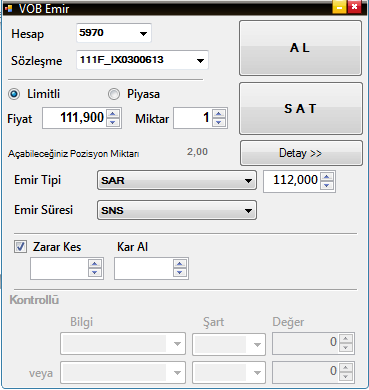 Şartlı emir Detay / emir tipi / SAR seçeneğinin karşısında ki fiyat kutucuğuna şart fiyatınızı girebilirsiniz.