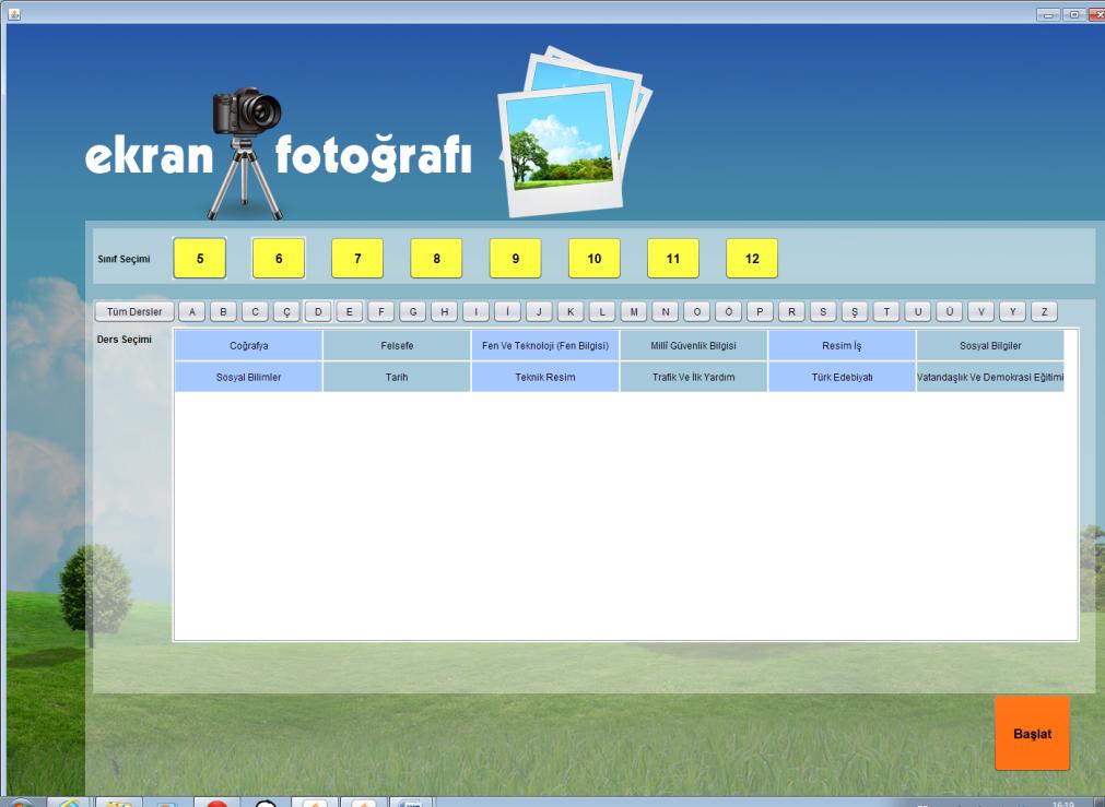 Uygulamaya giriş yapıldıktan sonra açılacak ekrandan ders ve sınıf seçilir,