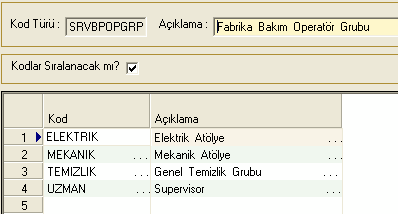 Operatörlerin Tanımlanması Fabrika Bakım Sistemi içinde yer alan İç ve Dış (anlaşmalı firma çalışanları, danışmanlar...) Operatörler bu kısımda tanıtılır.