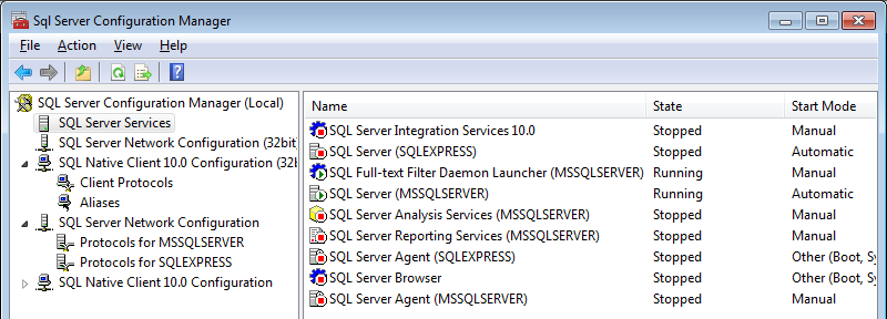 SQL Server Configuration Manager Servislerin