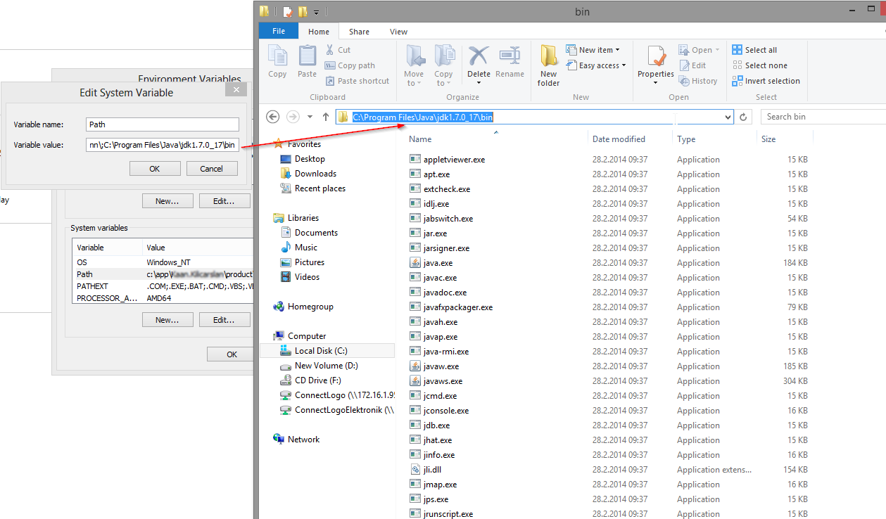Karşımıza gelen Edit ekranında Değişken değeri kısmında en sona noktalı virgül koyularak Jdk nın bin klasörü tanımlanır. Tamam seçenekleri seçilerek bahsedilen ekranlardan çıkılır.!bilgi!