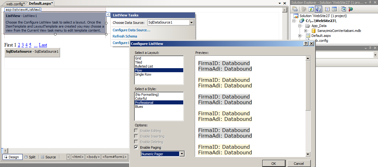Listview ve DataPager Kontrolleri ASP.NET 3.5 ten önce yazılımcılar Veri kaynaklarından çekilen verileri göstermek için Gridview,Form View, Datalist vb. kontrollerden birini seçmek durumundaydılar.