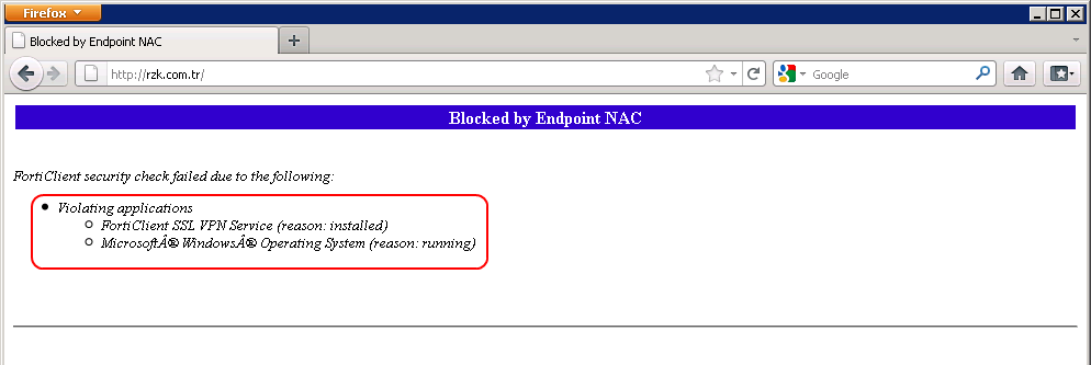 NAC kontrollerine uyan PC listede compliant olarak görünürken FortiClient kurulu olmayan PC internete çıkamaz ve listede non-compliant olarak belirir.