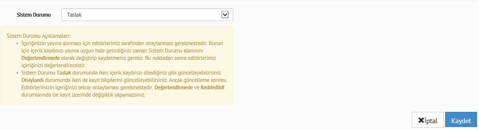 Son aşamada içeriğin yayına alınması için editörler tarafından onaylanması gerekmektedir.