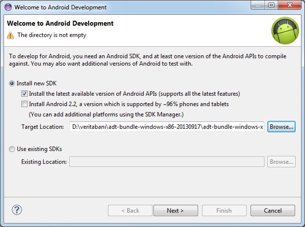 8 Android Program Geliştirme Mobil Uygulama Geliştirme Finish butonu tıklanarak kurulum bitirilir.