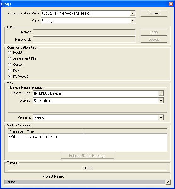 PC WorX Hakkında Yardımcı Bilgiler 3.8 "Diag+" Penceresi Diag+ INTERBUS ve PROFINET için diyagnostik programıdır. PC WorX yüklendiğinde Diag+ da otomatik olarak PC WorX ün içine yüklenir.