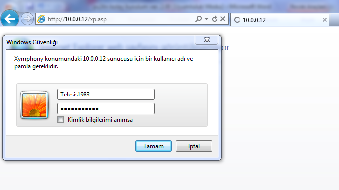 Santrala bağlantı için Kullanıcı adı : Telesis1983, Şifre : Telesis1983 olarak ayarlı olacaktır. (güvenlik için santral açıldıktan sonra kullanıcı adı ve şifreyi değiştiriniz.