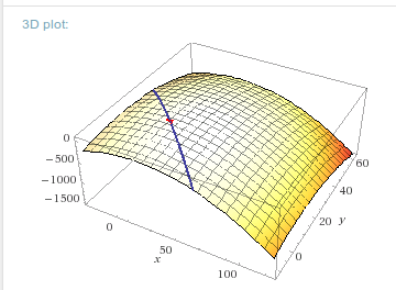 Şekil 3: Problemin WolframAlpha ile çözülmüş hali ve 3 boyutlu görünümü. şişe üretmeli, kupa üretmeli x 2 = 10.8 λ = 0.
