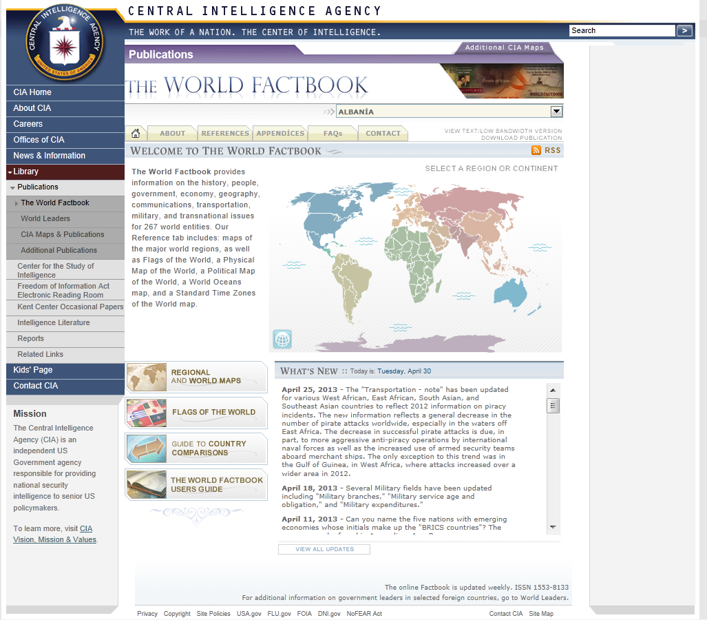 The World Factbook (Ücretsiz Erişim) www.cia.gov/library/publications/the-world-factbook Pazar geliştirme bilgi kaynağıdır.