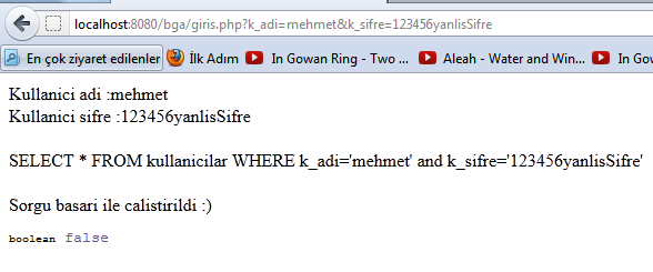 Bu iki örnek ile doğru ve yanlış bilgiler ile giriş yapınca ekrana yazılanları görmekteyiz. Peki işleri biraz değiştirelim.