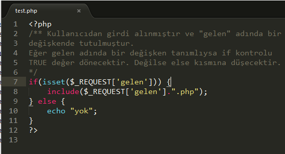 b) Yerel Dosya Dahil Etme (Local File Inclusion) Local File Inclusion saldırılarında hacker lar uzakta ki bir dosyayı yazılıma dahil edemediklerinde tercih edilen bir yöntemdir. Artık Php.