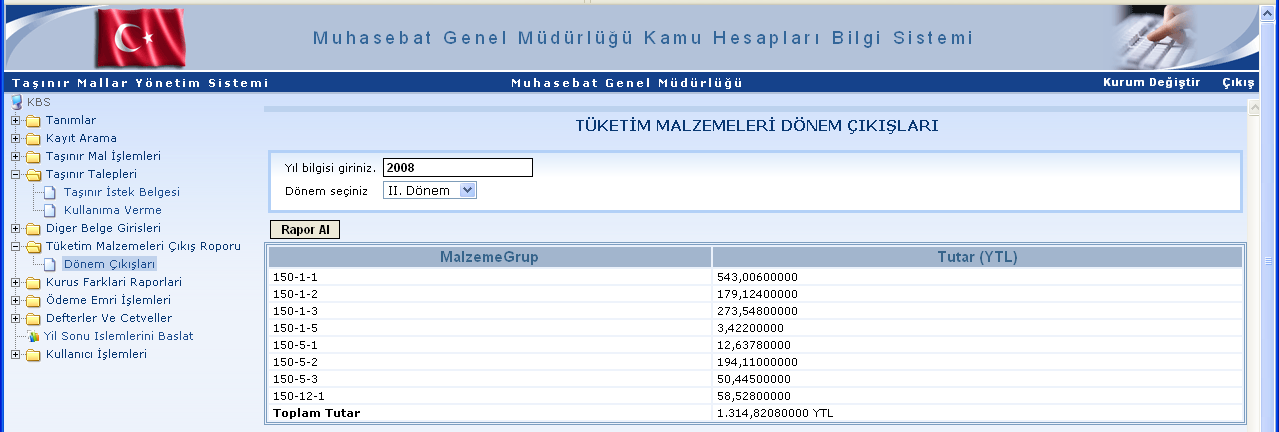 2.7. TÜKETİM MALZEMELERİ ÇIKIŞ RAPORU Taşınır Mal Yönetmeliğinin, harcama birimlerince üçer aylık dönemler itibarıyla tüketim malzemelerine ilişkin listenin muhasebe birimine verilmesi gerekmektedir.