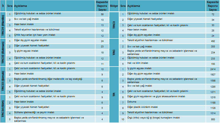 2013 yılı sonu itibari ile geçerliliği devam eden Kapasite Raporları