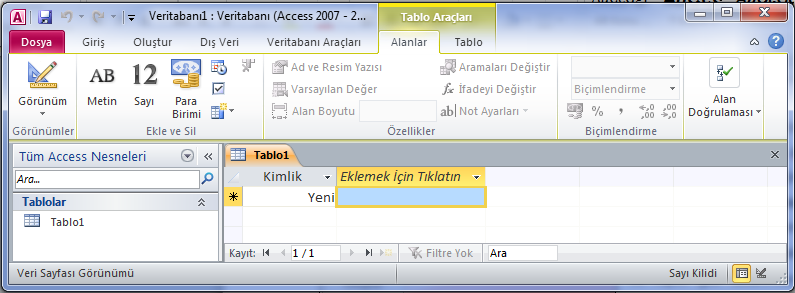 Access programı çalıştırıldığında Yeni boş bir veritabanı oluşturulabilir, - 5 - Daha önce oluşturulan bir veritabanı dosyası açılabilir, Hazır şablon veritabanları kullanılarak yeni bir veritabanı