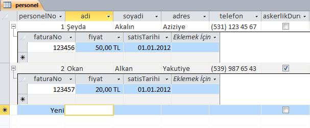 Resim 18 de görüldüğü gibi veriler, tablolara bir form yardımıyla aktarılır. Formların oluşturulması ve kullanımı ilerde anlatılacaktır. FORM TABLO Resim 18.