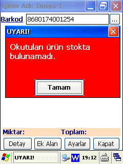 İşlem yapılan dosya ile ilgili ayarlarda Veritabanı Kontrolü Yapılsın işaretlendiğinde okutulan barkod veritabanında karşılığı bulunarak o barkoda ait bilgiler (en fazla 5 bilgi) ekranda