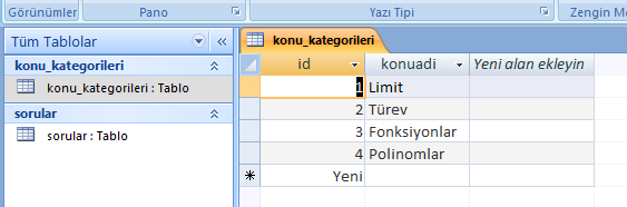 9 Aralık 2011 / Cuma Bir önceki derste, Bir veri tabanı ile proje yapılırken işin en önemli aşamasının veri tabanının tasarlanması olduğu ve tablo ve alanların veri tabanında tasarımı ile tablolara