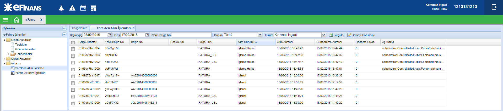 5.2.1.2.6 Aktarım Şekil 86 Aktarım Ekranları EFYS, çeşitli muhasebe programlarından veri alışverişine izin verir.