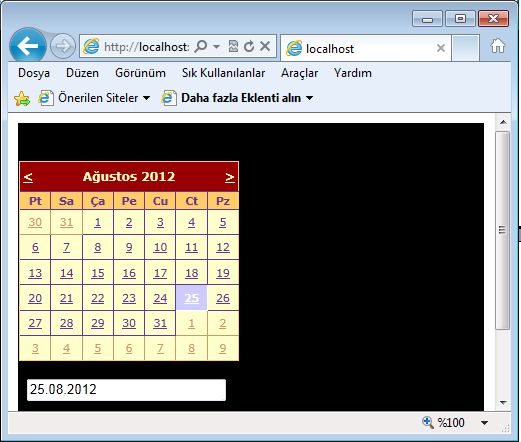 2) Daha sonra Calendar nesnemizi çift tıklayarak kod alanına geçelim ve kodumuzu yazalım.