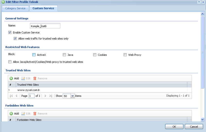 Daha önce de bahsedildiği gibi sadece Trusted Web Sites kısmına ekleyeceğim sitelere girilebilsin seçeneği tüm kuralları ezeceğinden Category bazlı herhangi bir tanım yapılmasına gerek yoktur.