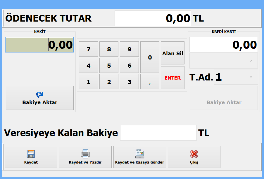 HIZLI SATIŞ FİŞ KAYDI VE TAHSİLAT EKRANLARI Nakit