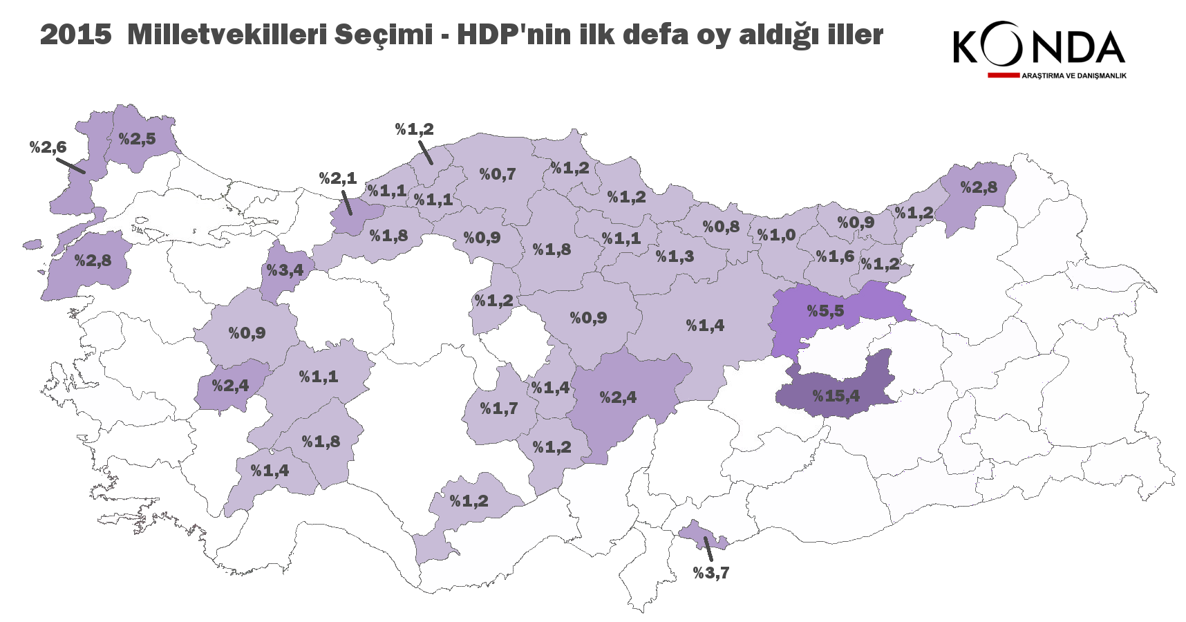 Yukarıdaki haritada altını çizmemiz gereken başka bir nokta ise, beyaz ile gösterilen illerin HDP nin oyunu artırmadığı değil ancak BDP nin 0 yılında hiç aday göstermediği iller olmasıdır.