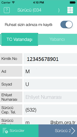 SMS ile bilgilendirilmek isteyen sürücülerin Cep Telefonu girmesi de önem arz etmektedir.