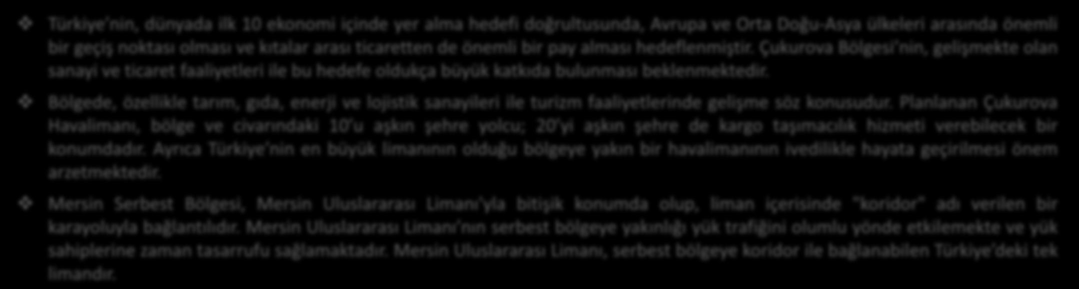 MERSİN & İHRACAT Çukurova Bölgesi Akdeniz Havza sında yer alan Mersin, yaklaşık 400bin hektarlık tarım arazisi bulundurmakta ve bu sayede Türkiye nin en büyük 14.