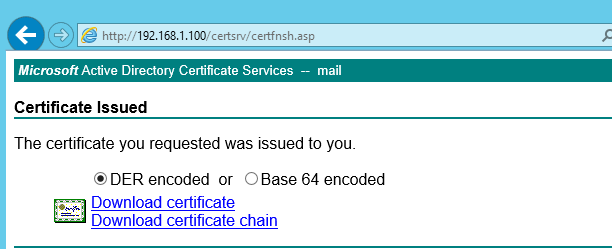 Oluşturulan sertifika Download certificate seçeneği ile indirilir.