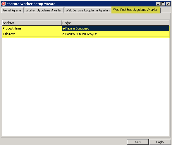Product Name : E-Fatura sunucu arayüzüne verilecek isim değiştirilebilir. Title Text : E-Fatura sunucu arayüzüne giriş sonrasında arayüzün üst tarafında çıkacak olan ismidir.